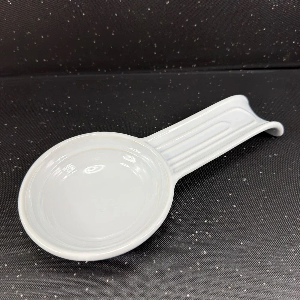 Palate & Plate White Ceramic Spoon Rest Ribbed Handle Stoneware 9x4 Oven Safe